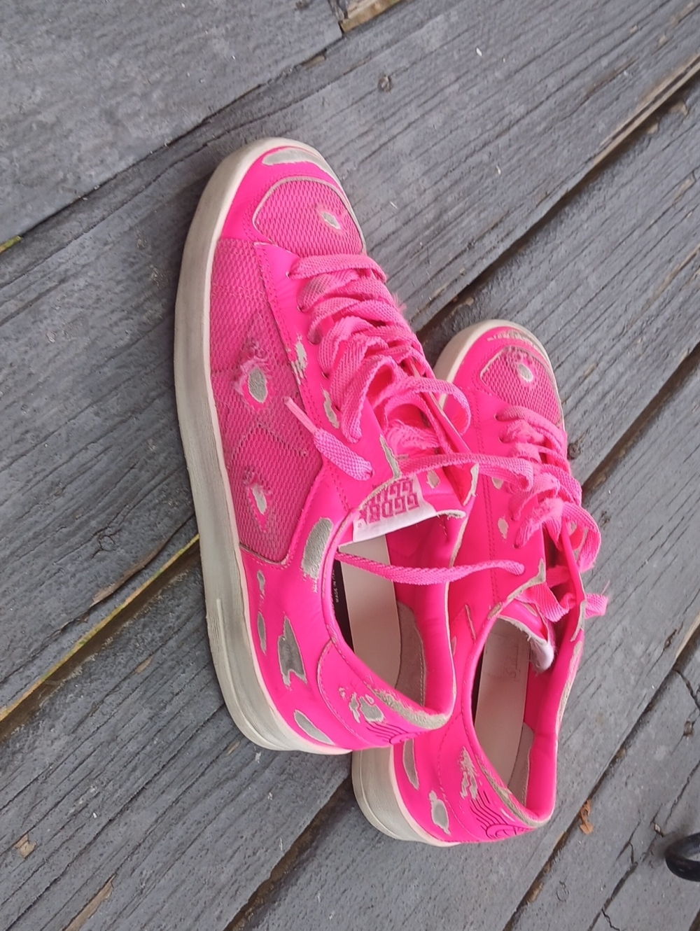 Golden Goose Neon Pink Athletic Sneakers with Silver Accents